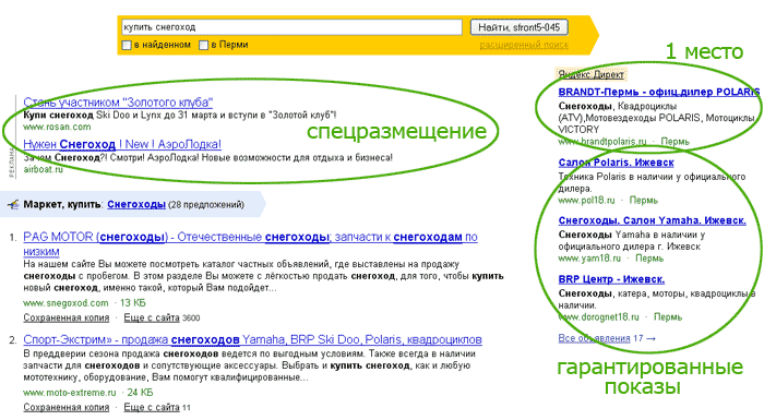 Пример контекстной рекламы на Яндекс